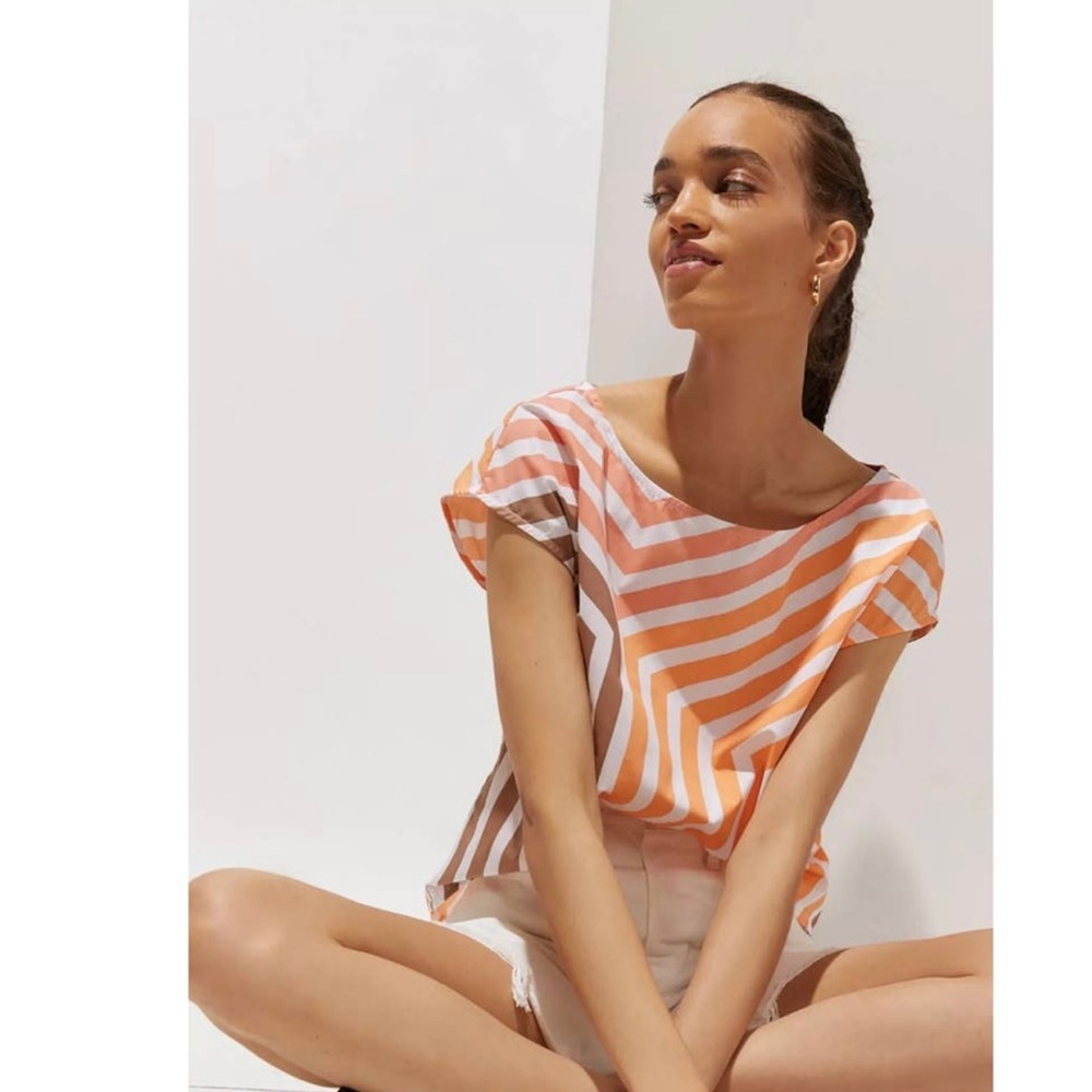 New Peter Som for Anthropologie Geo Pink Combo Cotton Blouse $120 Large